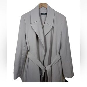 NWT Lauren Ralph Lauren Gray Crepe Open Front Long Coat Jacket Belted Size L